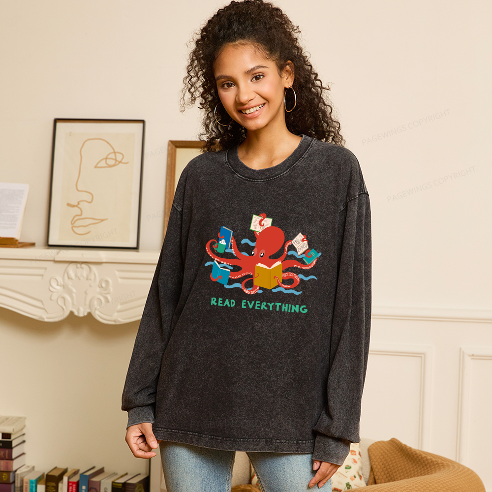 Pagewings Read Everything Unisex Washed Long Sleeve T-shirt