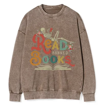 Pagewings Read Banned Books Unisex Washed Sweatshirt