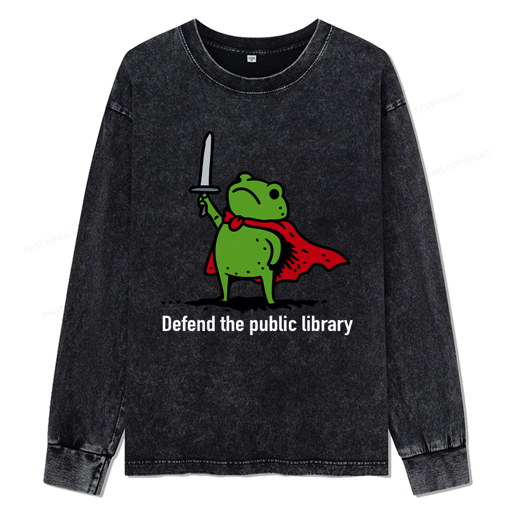 Pagewings Defend The Public Library Unisex Washed Long Sleeve T-shirt