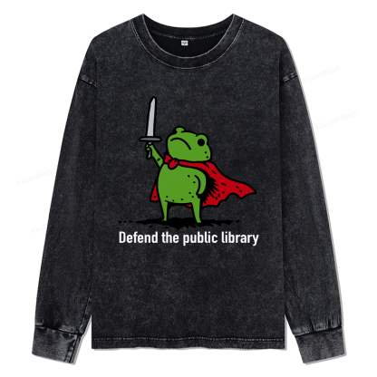 Pagewings Defend The Public Library Unisex Washed Long Sleeve T-shirt