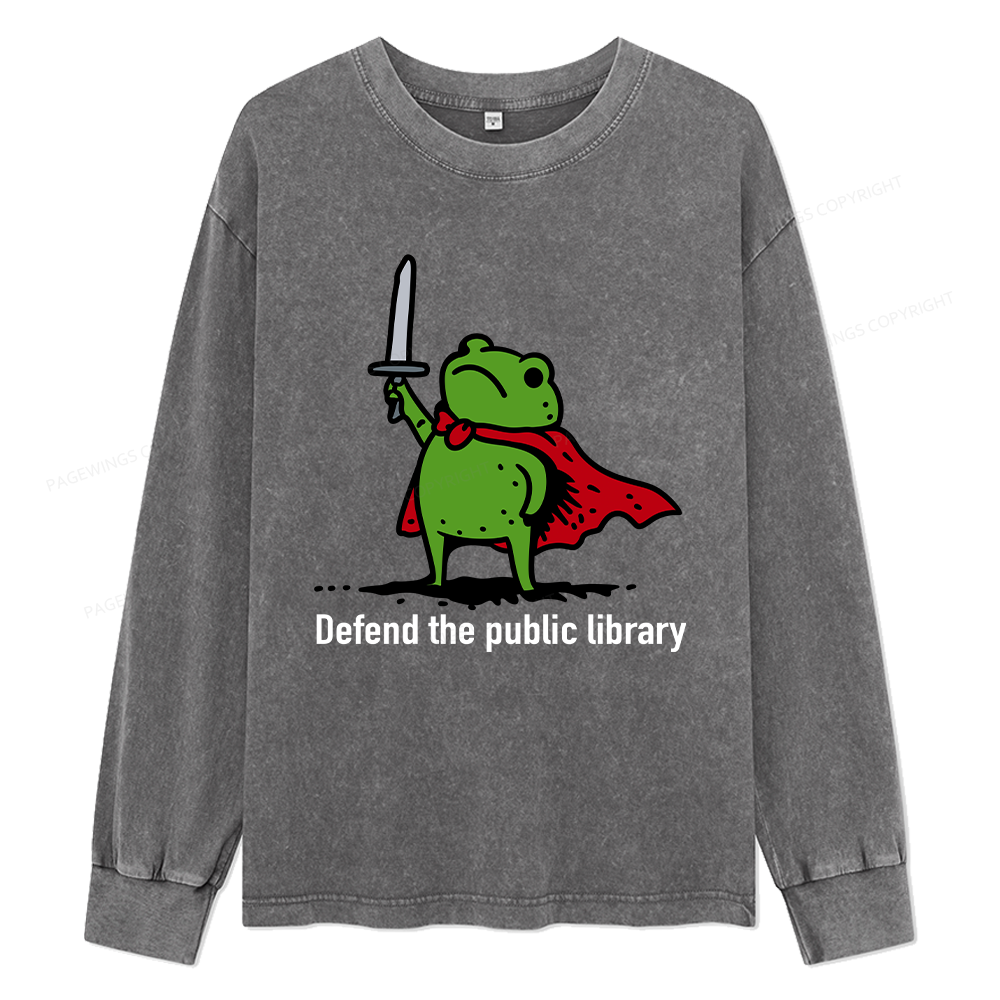 Pagewings Defend The Public Library Unisex Washed Long Sleeve T-shirt