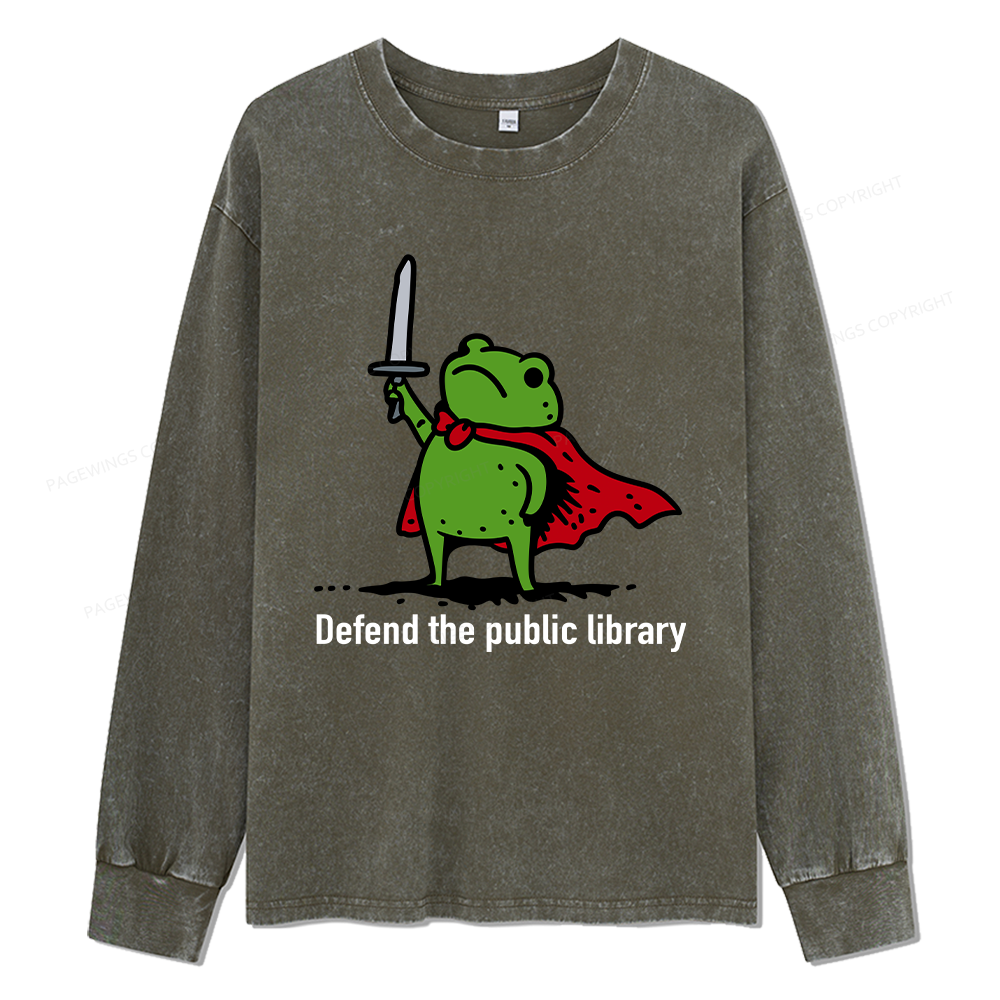 Pagewings Defend The Public Library Unisex Washed Long Sleeve T-shirt