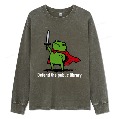 Pagewings Defend The Public Library Unisex Washed Long Sleeve T-shirt