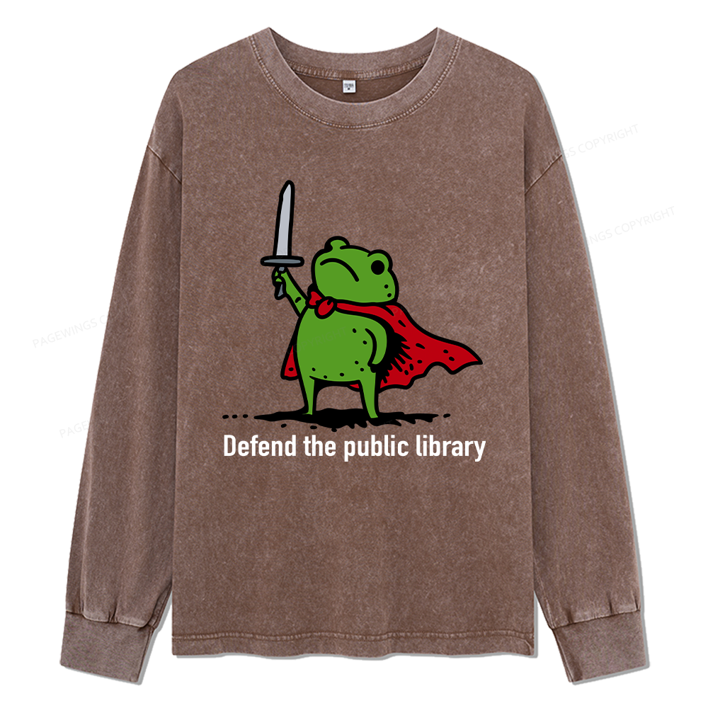 Pagewings Defend The Public Library Unisex Washed Long Sleeve T-shirt