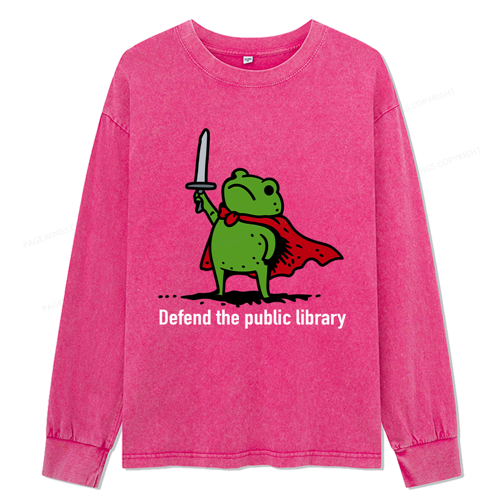Pagewings Defend The Public Library Unisex Washed Long Sleeve T-shirt