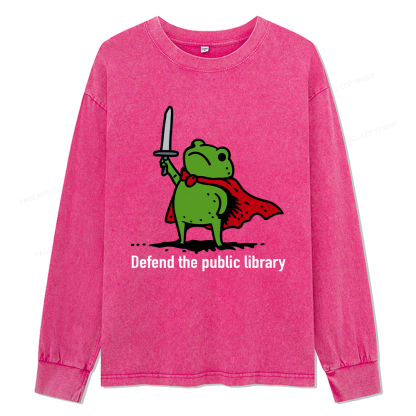 Pagewings Defend The Public Library Unisex Washed Long Sleeve T-shirt