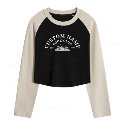 Pagewings Personalized Custom Book Club Women Long Sleeve Crop Raglan T-shirt