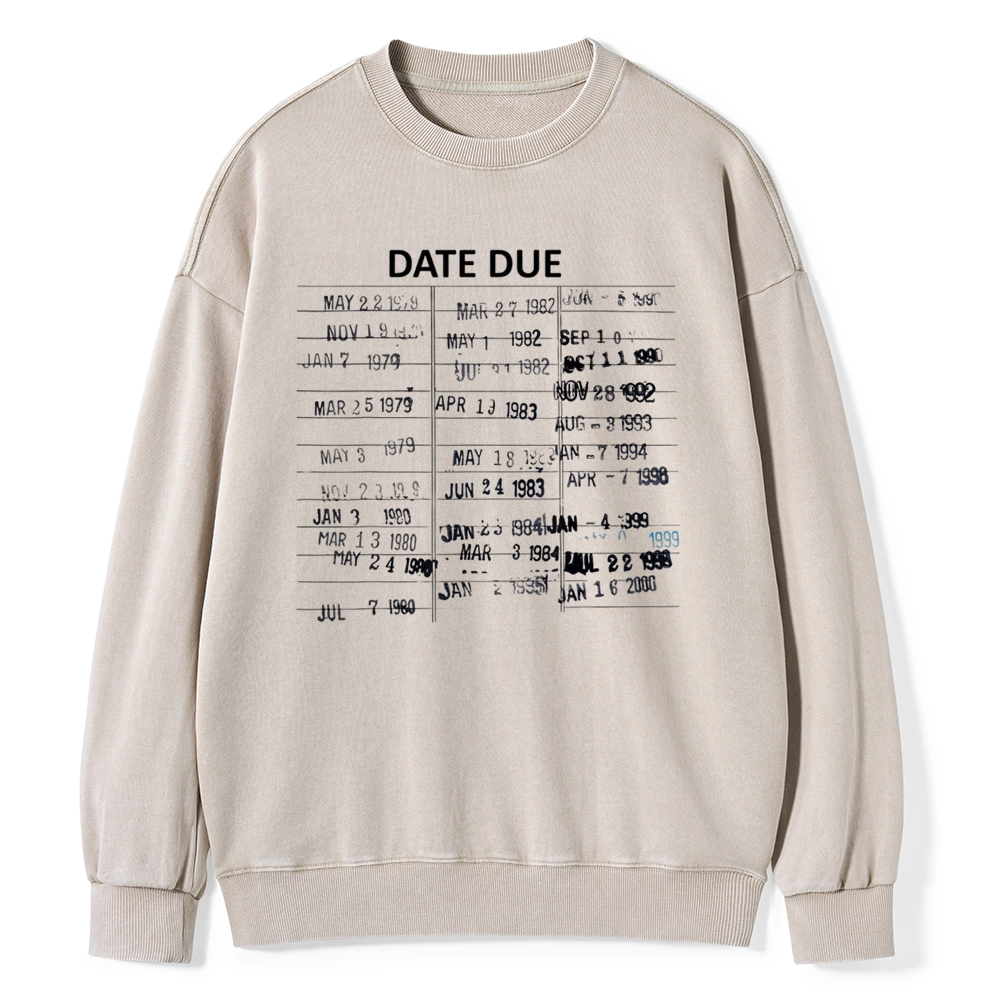 Pagewings Library Card Due Date Unisex Washed Sweatshirt