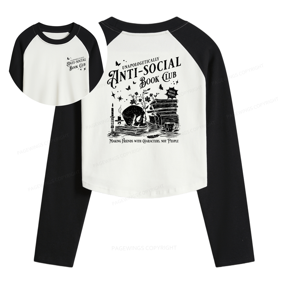 Pagewings Anti-social Book Club Comfort Colors Women Long Sleeve Crop Raglan T-shirt