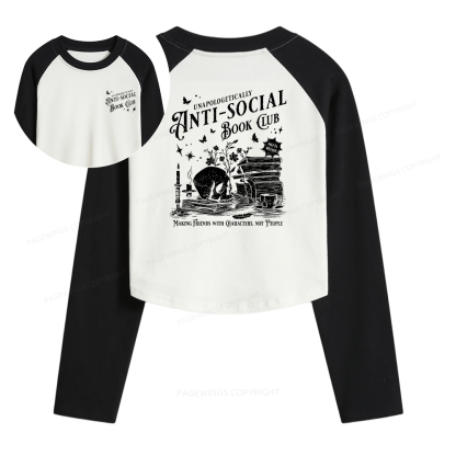 Pagewings Anti-social Book Club Comfort Colors Women Long Sleeve Crop Raglan T-shirt