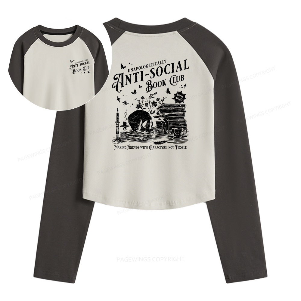 Pagewings Anti-social Book Club Comfort Colors Women Long Sleeve Crop Raglan T-shirt