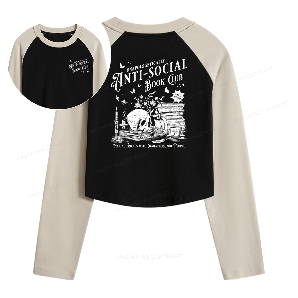 Pagewings Anti-social Book Club Comfort Colors Women Long Sleeve Crop Raglan T-shirt
