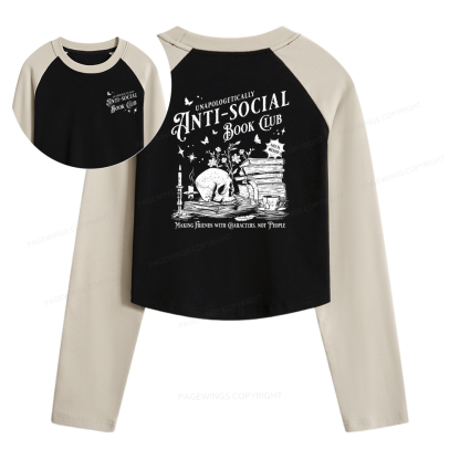 Pagewings Anti-social Book Club Comfort Colors Women Long Sleeve Crop Raglan T-shirt