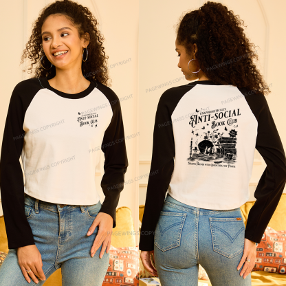 Pagewings Anti-social Book Club Comfort Colors Women Long Sleeve Crop Raglan T-shirt