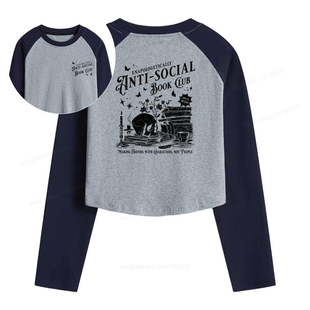 Pagewings Anti-social Book Club Comfort Colors Women Long Sleeve Crop Raglan T-shirt