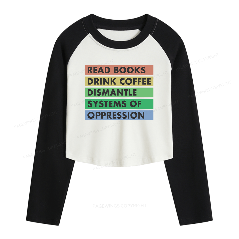 Pagewings Read Books Women Long Sleeve Crop Raglan T-shirt