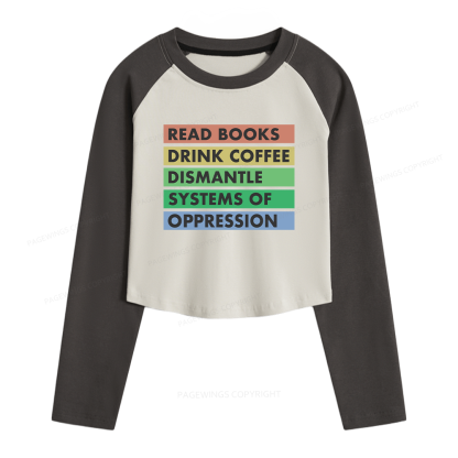 Pagewings Read Books Women Long Sleeve Crop Raglan T-shirt