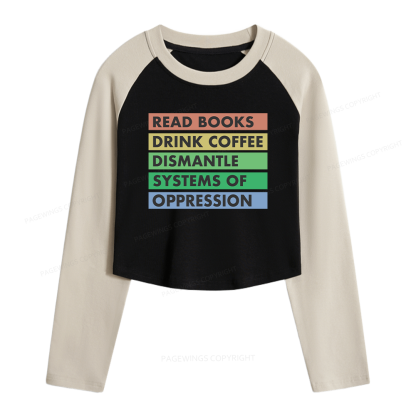 Pagewings Read Books Women Long Sleeve Crop Raglan T-shirt