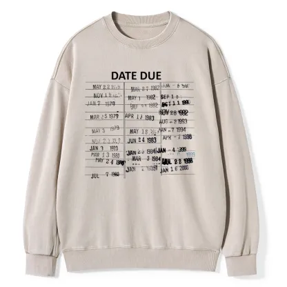 Pagewings Library Card Due Date Unisex Washed Sweatshirt