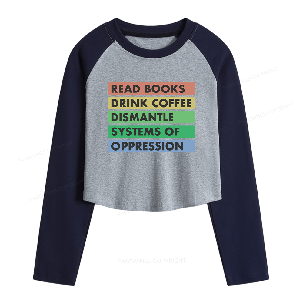 Pagewings Read Books Women Long Sleeve Crop Raglan T-shirt