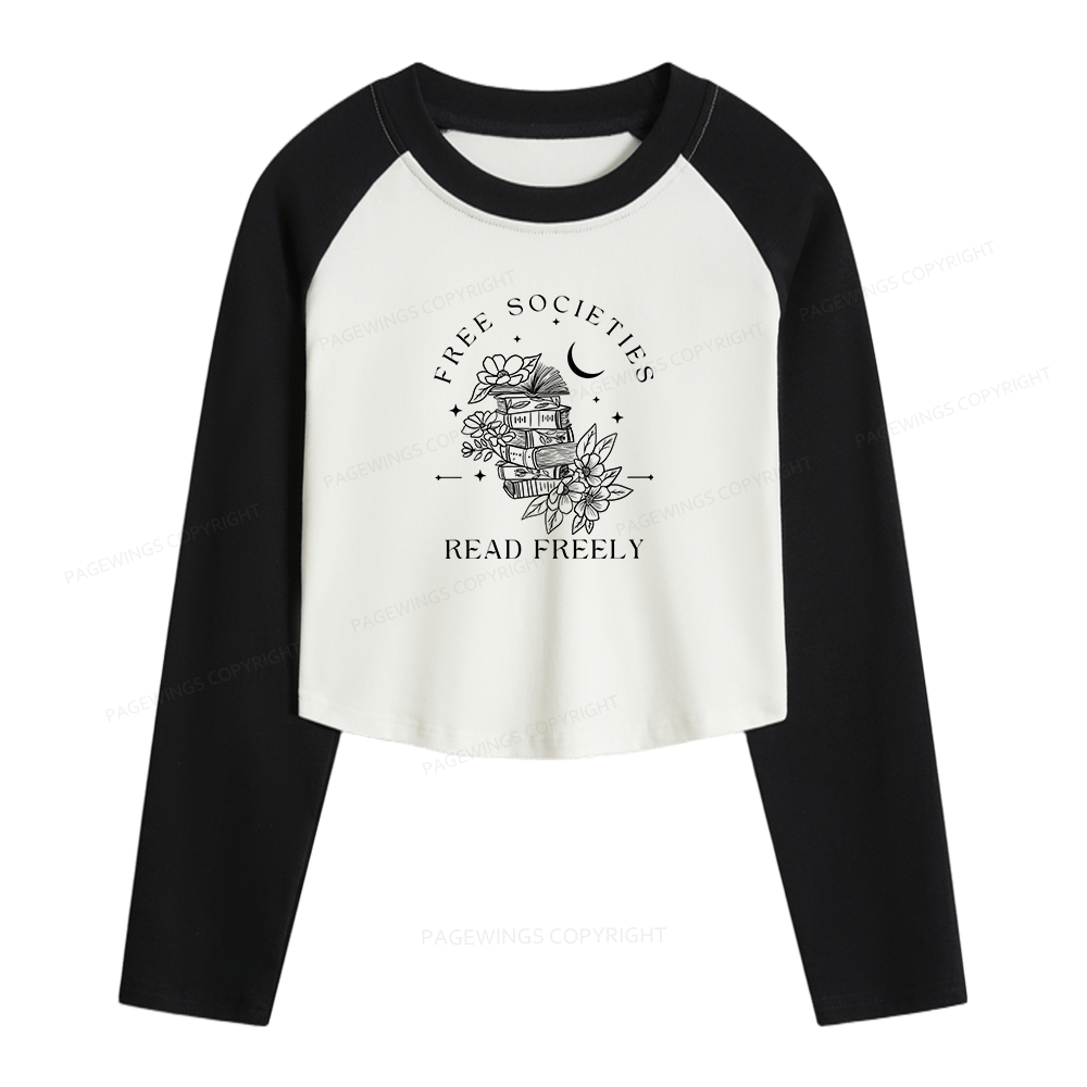 Pagewings Free Societies Read Freely Comfort Colors Women Long Sleeve Crop Raglan T-shirt