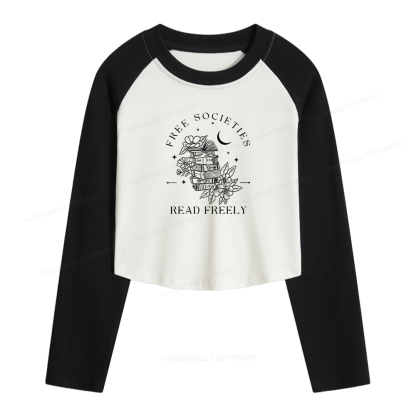 Pagewings Free Societies Read Freely Comfort Colors Women Long Sleeve Crop Raglan T-shirt