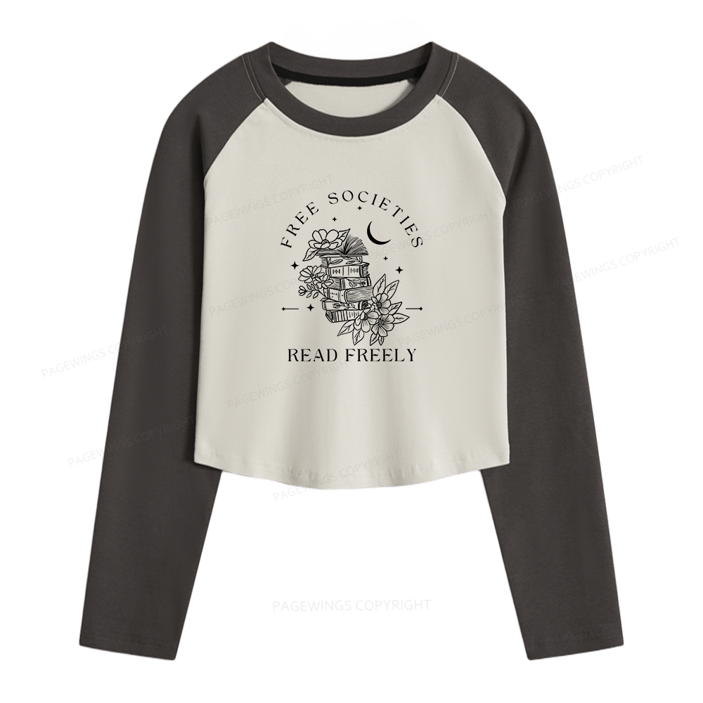 Pagewings Free Societies Read Freely Comfort Colors Women Long Sleeve Crop Raglan T-shirt