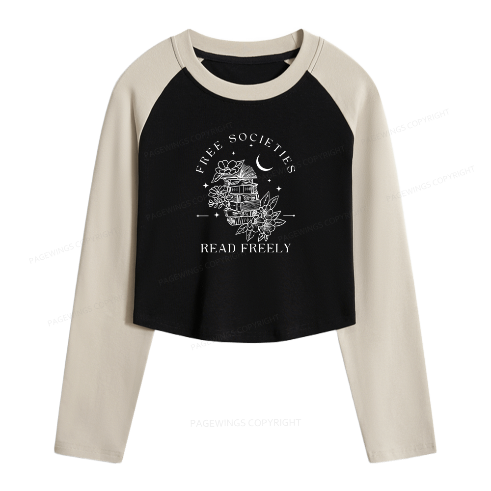 Pagewings Free Societies Read Freely Comfort Colors Women Long Sleeve Crop Raglan T-shirt