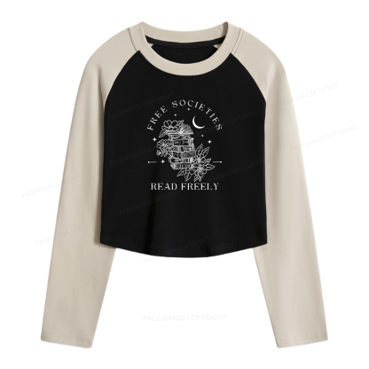 Pagewings Free Societies Read Freely Comfort Colors Women Long Sleeve Crop Raglan T-shirt