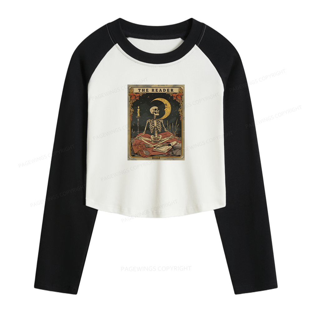 Pagewings The Reader Tarot Card Women Long Sleeve Crop Raglan T-shirt