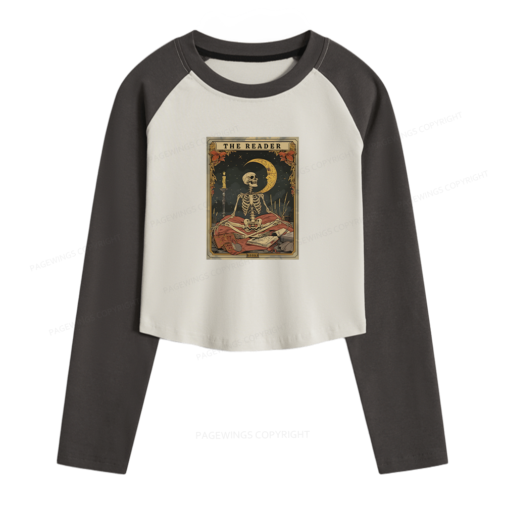 Pagewings The Reader Tarot Card Women Long Sleeve Crop Raglan T-shirt