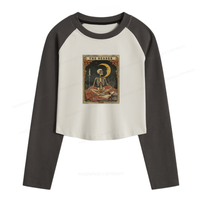 Pagewings The Reader Tarot Card Women Long Sleeve Crop Raglan T-shirt
