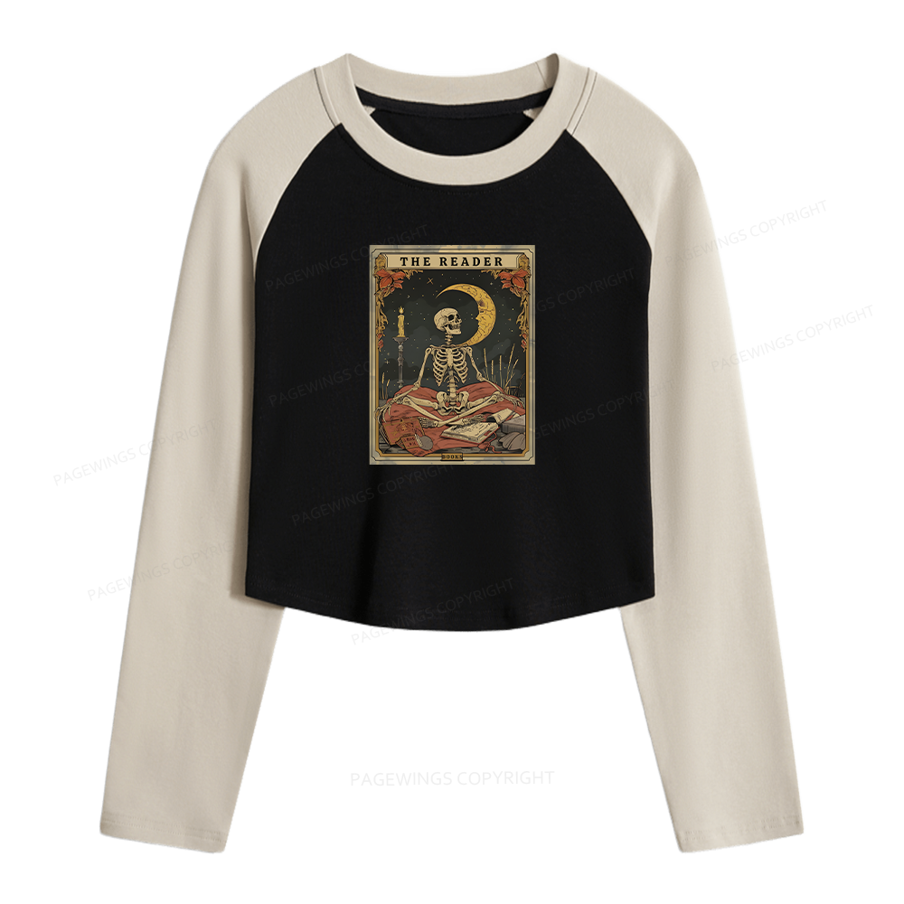 Pagewings The Reader Tarot Card Women Long Sleeve Crop Raglan T-shirt