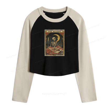 Pagewings The Reader Tarot Card Women Long Sleeve Crop Raglan T-shirt