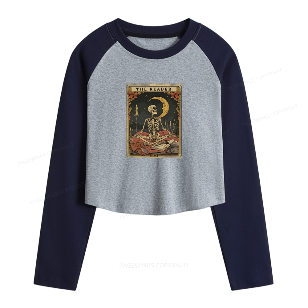 Pagewings The Reader Tarot Card Women Long Sleeve Crop Raglan T-shirt