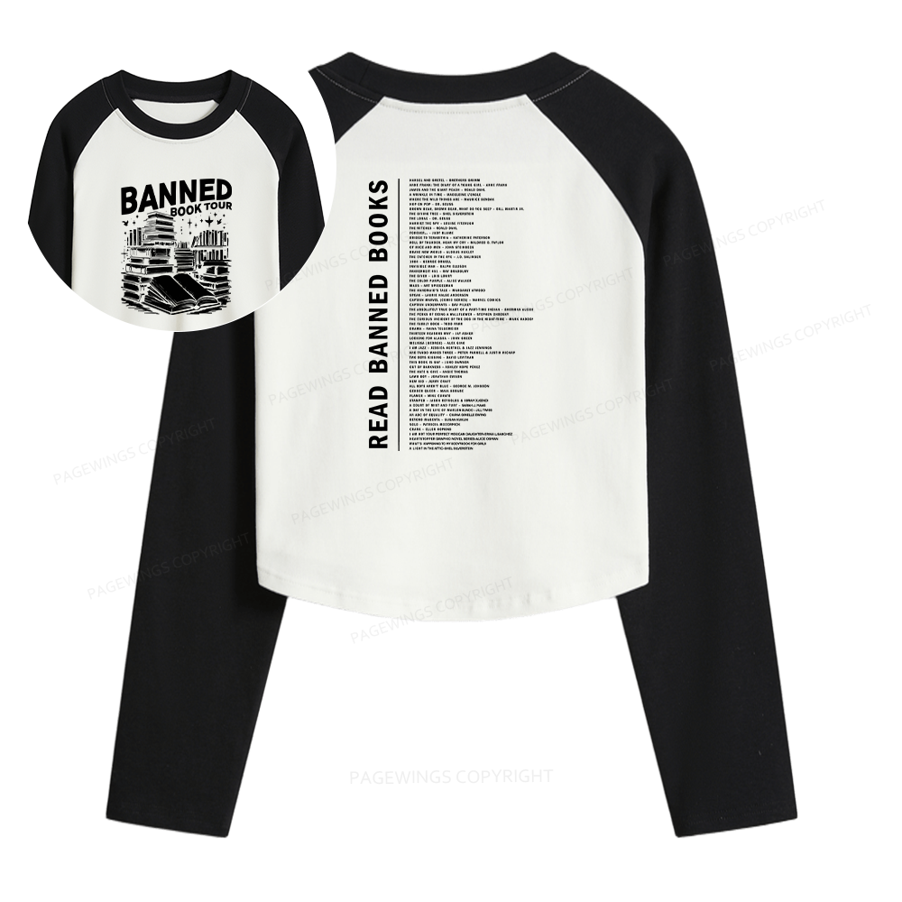 Pagewings Banned Books Tour Women Long Sleeve Crop Raglan T-shirt