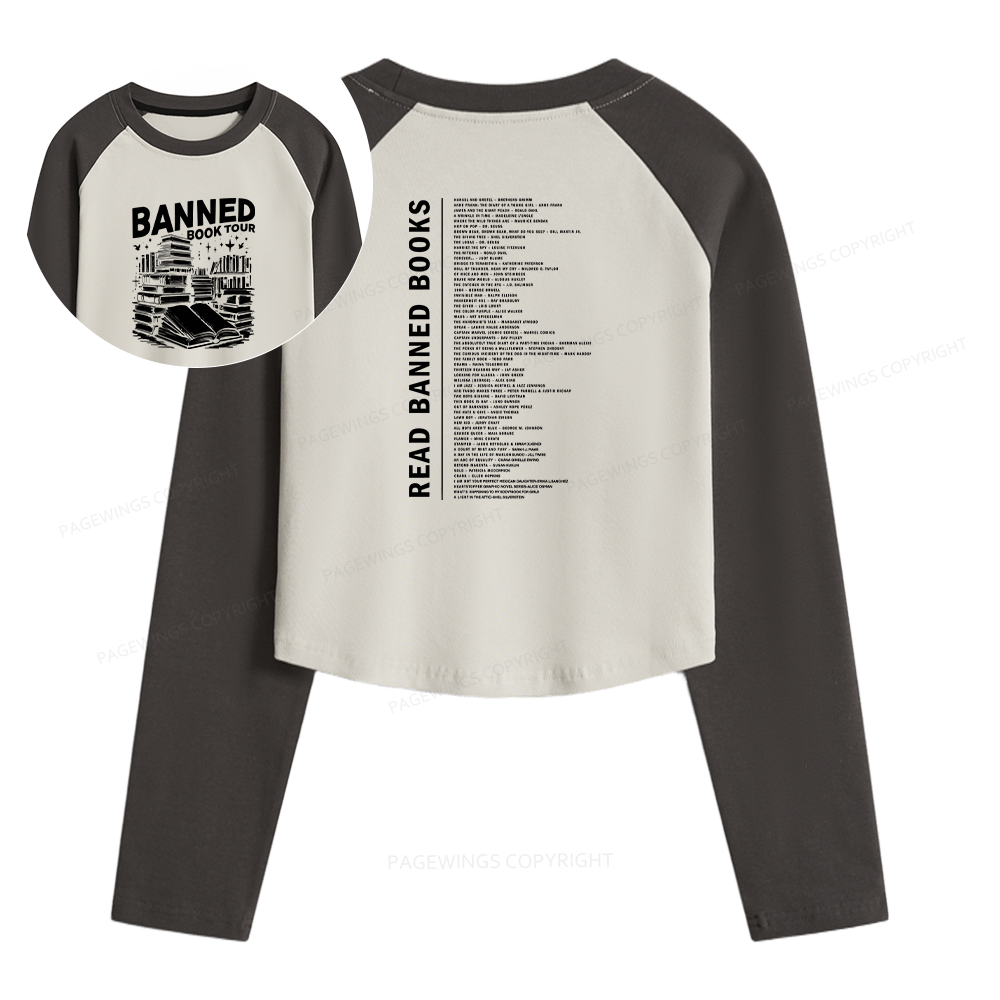 Pagewings Banned Books Tour Women Long Sleeve Crop Raglan T-shirt