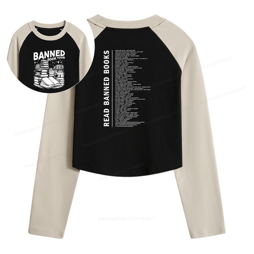 Pagewings Banned Books Tour Women Long Sleeve Crop Raglan T-shirt