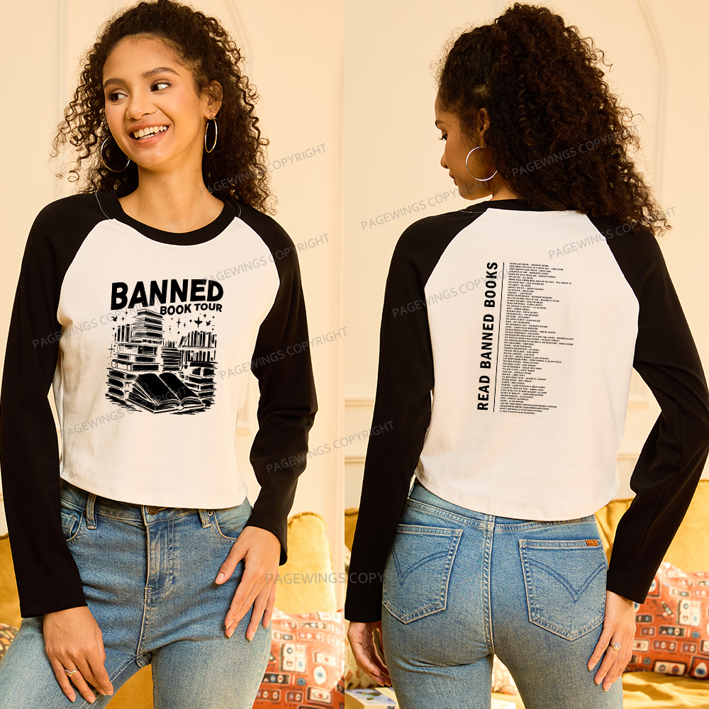 Pagewings Banned Books Tour Women Long Sleeve Crop Raglan T-shirt