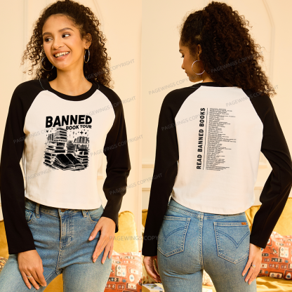 Pagewings Banned Books Tour Women Long Sleeve Crop Raglan T-shirt