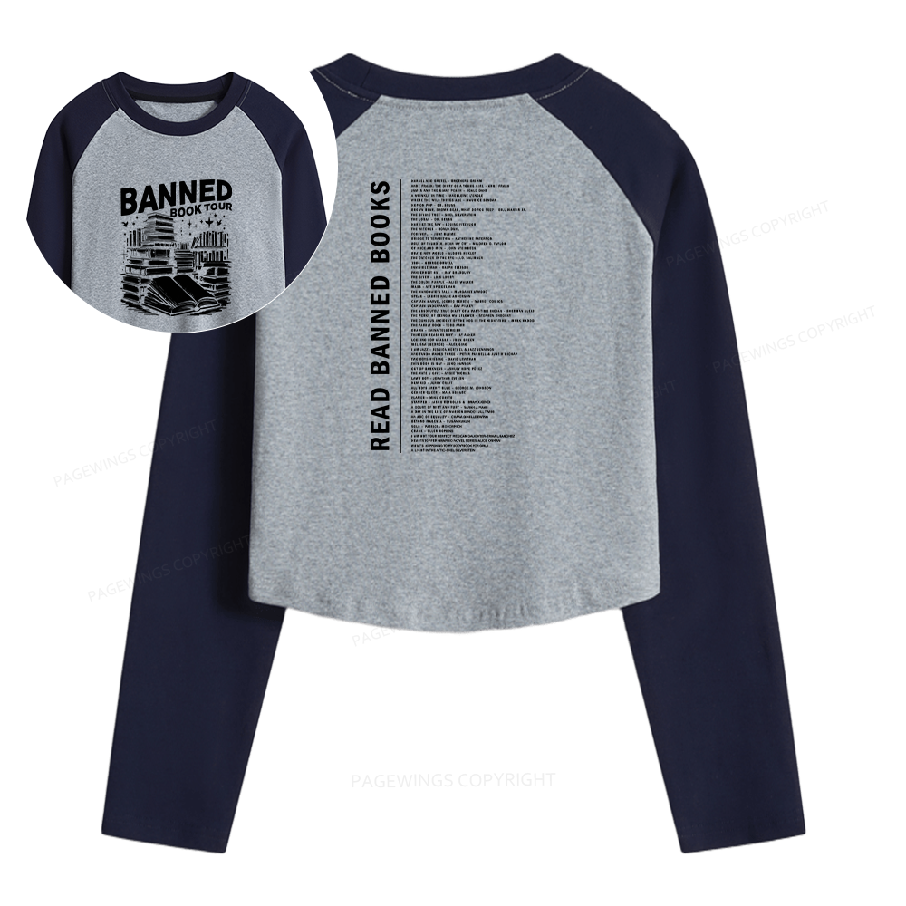 Pagewings Banned Books Tour Women Long Sleeve Crop Raglan T-shirt
