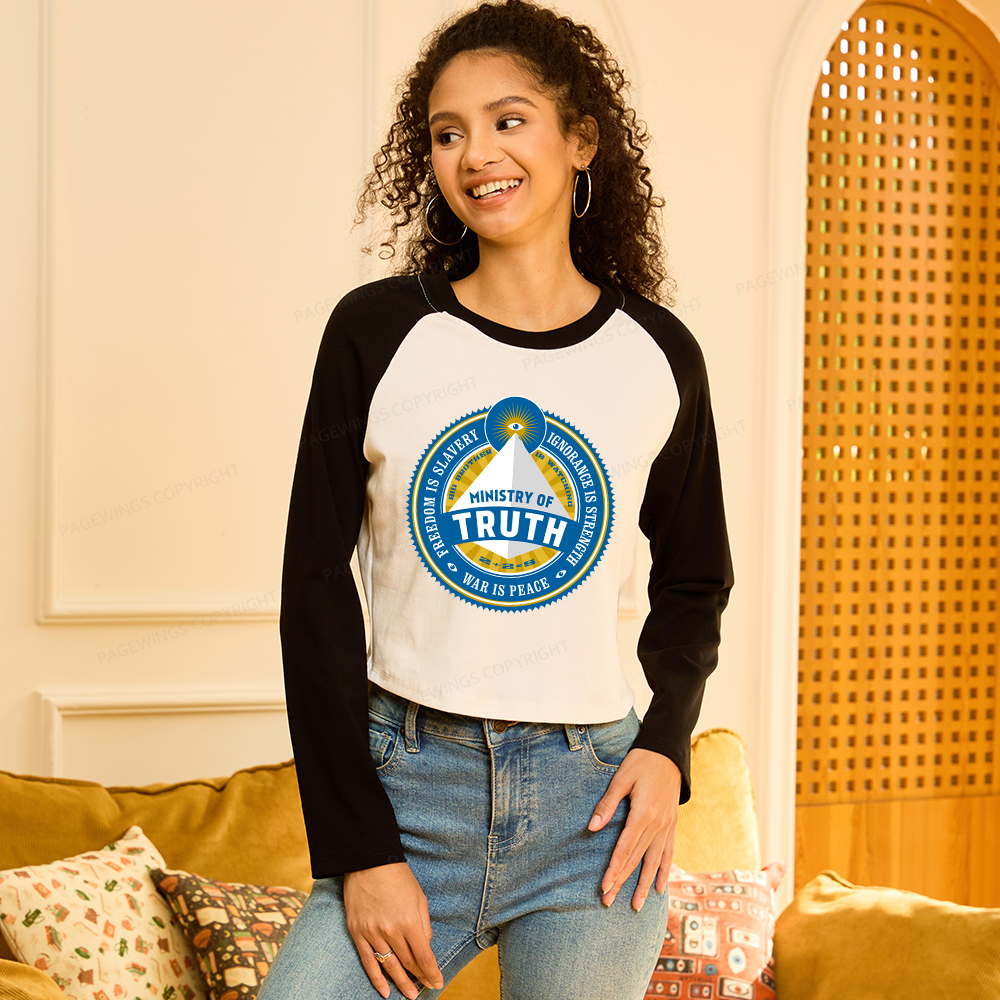 Pagewings Ministry of Truth Women Long Sleeve Crop Raglan T-shirt