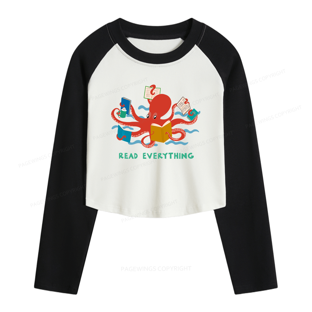 Pagewings Read Everything Women Long Sleeve Crop Raglan T-shirt