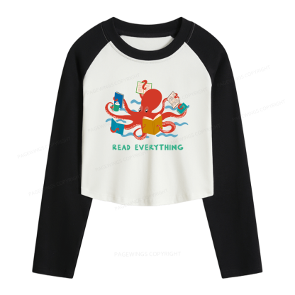 Pagewings Read Everything Women Long Sleeve Crop Raglan T-shirt