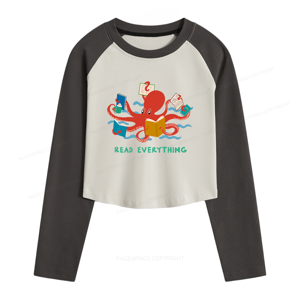 Pagewings Read Everything Women Long Sleeve Crop Raglan T-shirt