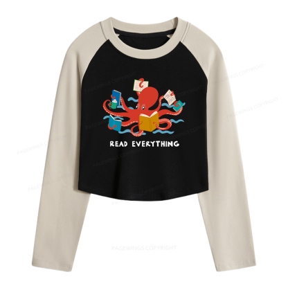 Pagewings Read Everything Women Long Sleeve Crop Raglan T-shirt