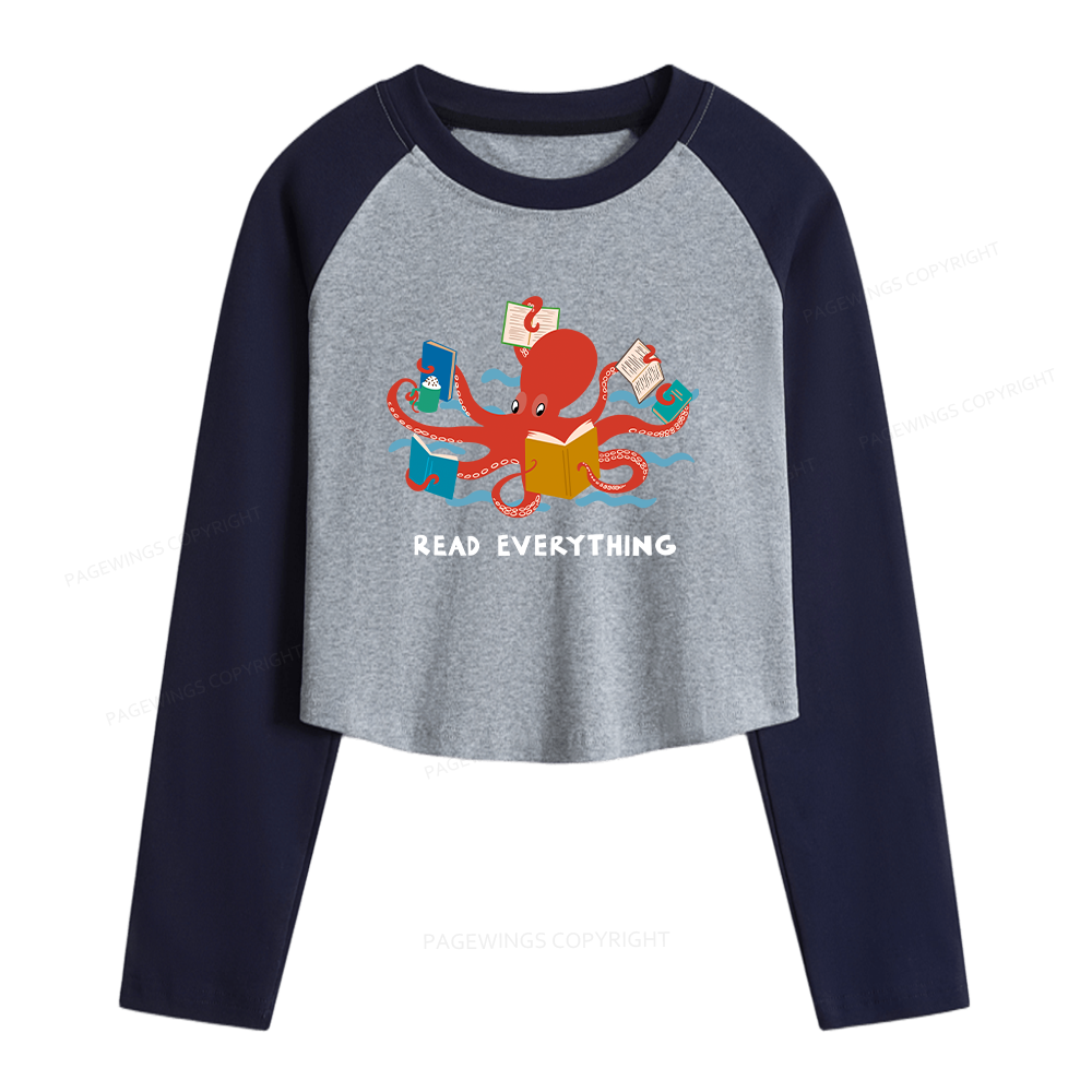 Pagewings Read Everything Women Long Sleeve Crop Raglan T-shirt