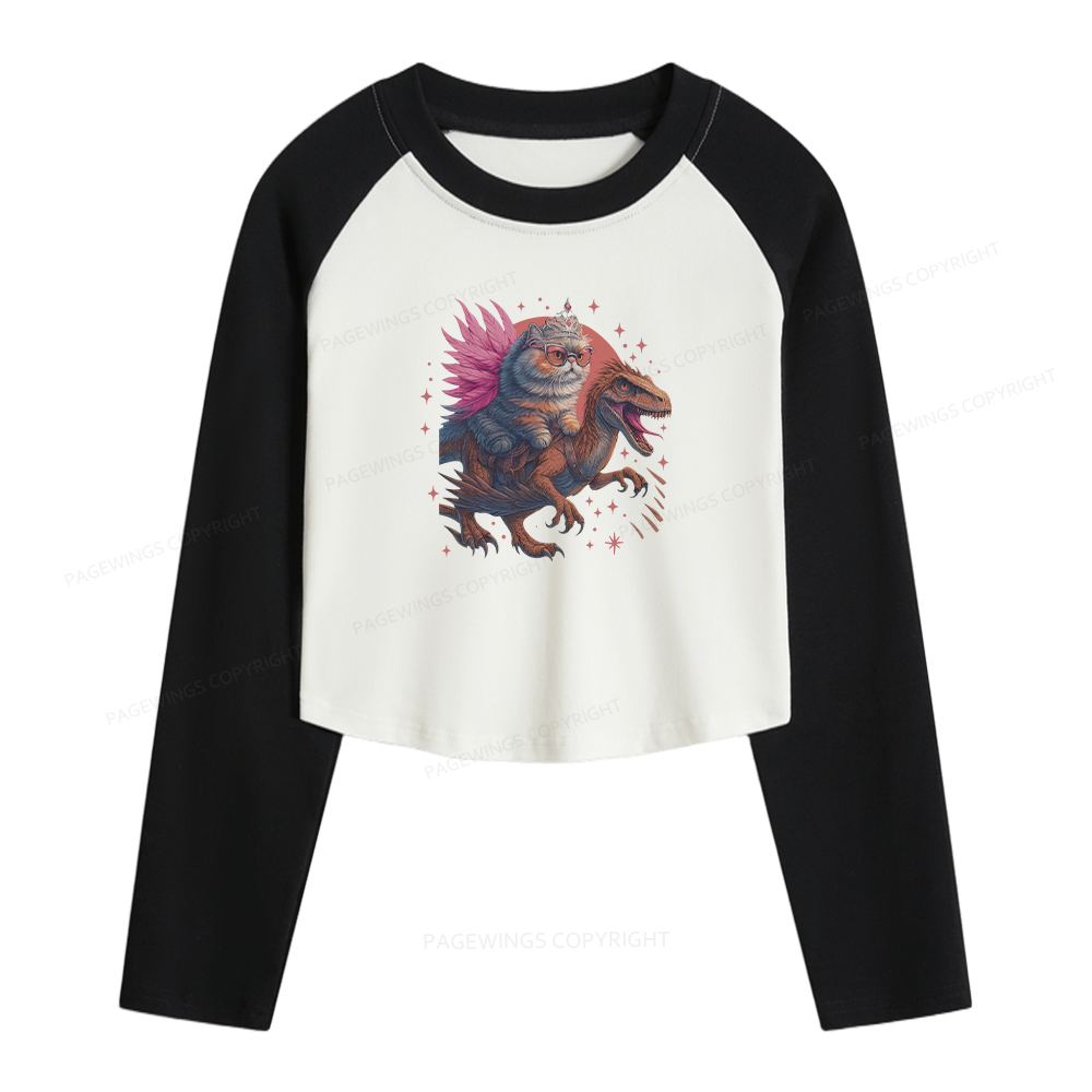 Pagewings Vintage Book Lover Princess Women Long Sleeve Crop Raglan T-shirt