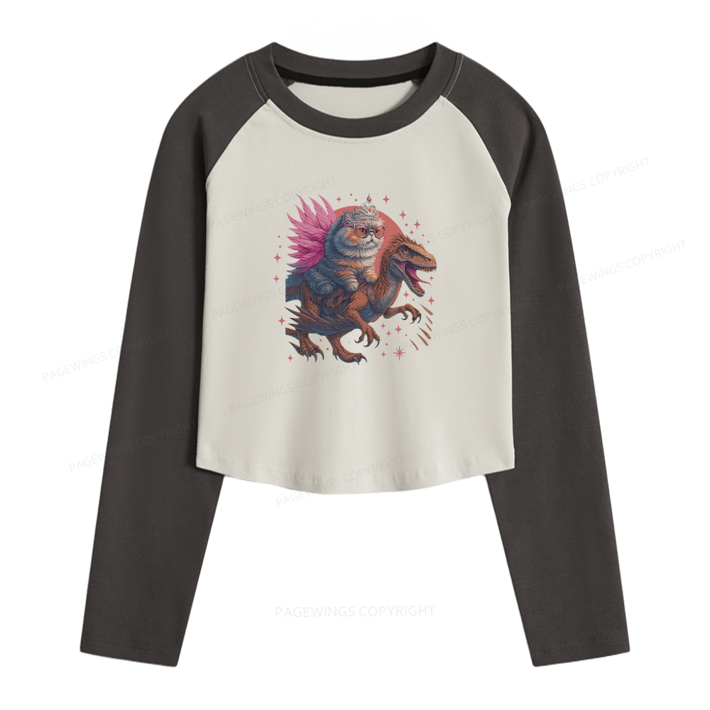 Pagewings Vintage Book Lover Princess Women Long Sleeve Crop Raglan T-shirt
