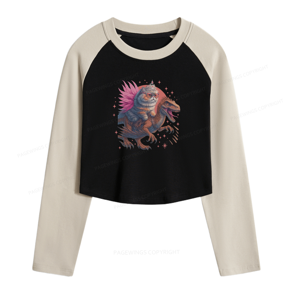 Pagewings Vintage Book Lover Princess Women Long Sleeve Crop Raglan T-shirt